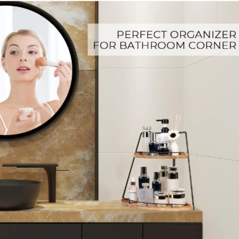 2-Tier Wooden Corner Organizer - Bathroom/ Kitchen/ Vanity Corner Shelf Storage